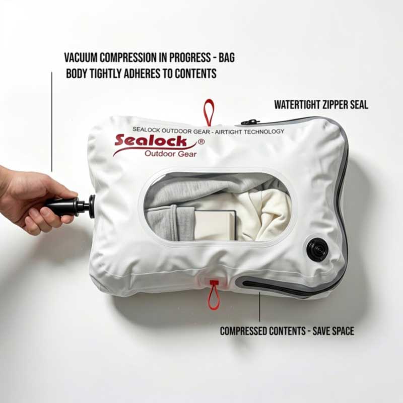 Detachable hand pump threaded onto the one-way exhaust valve of the SL-P1133 compression bag